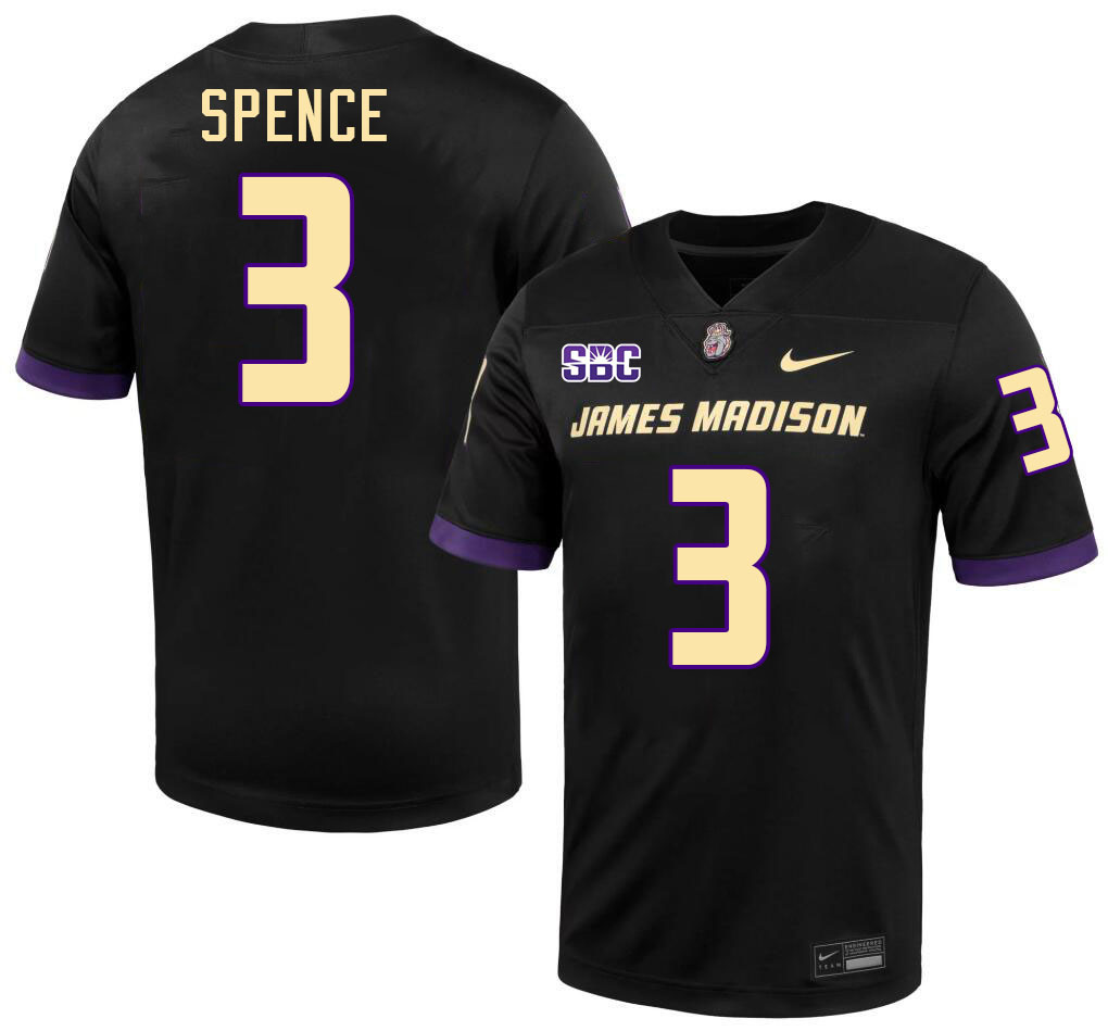 #3 Terrence Spence JMU Jersey,James Madison Dukes Football Jerseys Stitched-Black